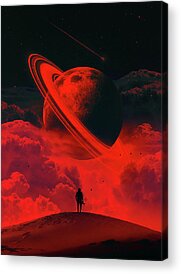 Red Skies With Moon Acrylic Prints