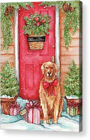 Dog At Door Paintings Acrylic Prints