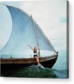Woman On Boats Acrylic Prints