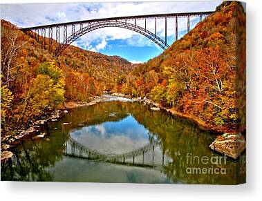 Flaming Fall Foliage At New River Gorge Canvas Art Print by Adam Jewell