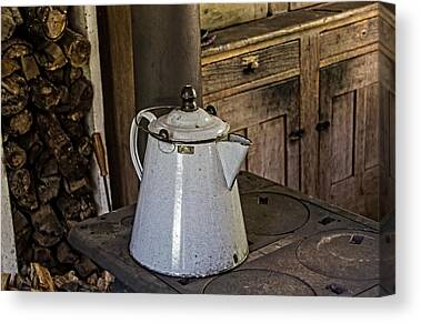Coffee Pot on Cast Iron Stove in Sepia - Fort Stanton New Mexico