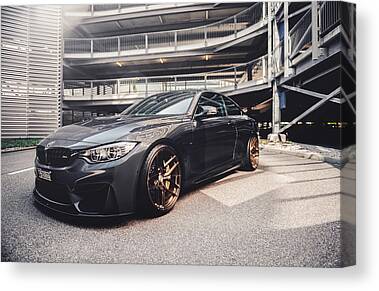 Gold BMW M4 Sports Car Black Rim Wheels Wall Art Poster Canvas Pictures 