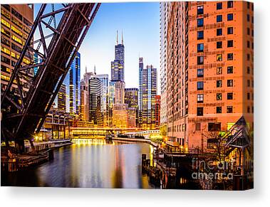 Downtown Chicago River City Skyline-48 4 Panel-48 X32 A083-4P Picture Sensations Framed 4-Panel Canvas Art Print 