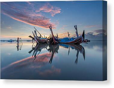 Water Reflection Of Fisherman Canvas Prints