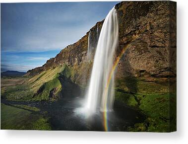 Holding Hands Behind Seljalandsfoss Waterfall D4060 Nature Landscape Ready to Hang or Rolled Photo Canvas Art Print South Iceland