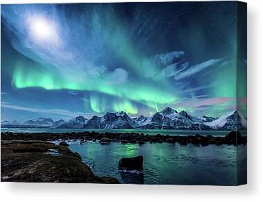 #80954 Polar Lights-Northern Lights Mirror Lake Poster Canvas Print 80x60cm