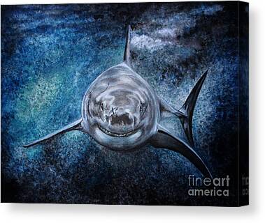 JAWS AWESOME GIANT SHARK NIGHT SWIM ICONIC CANVAS ART PRINT PICTURE Art Williams 