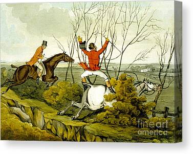 Ditch Jumping Grey Horse Hunter Hunting Rider Horseback Unseated Unhorsed Canvas Prints