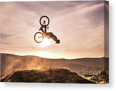 Sunset BMX Rider Printed Canvas Picture A1.30"x20" 30mm Deep Frame Tricks Stunts 