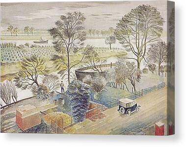 White River Scene Drawings Canvas Prints