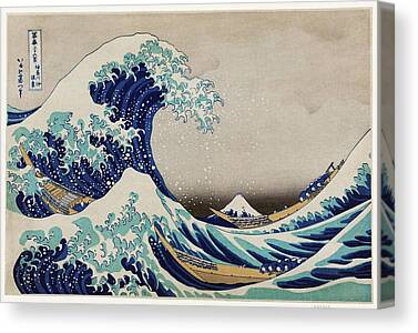 Details about  / the great wave off kanagawa //set of 4 Giclee canvas prints on wooden bars
