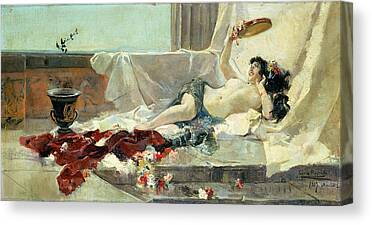 Oil painting Joaquin Sorolla y Bastida bacante young woman sleeping on bed art 