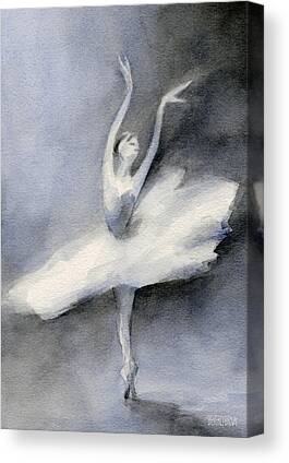 Canvas Art - Ballerina in White Tutu Watercolor Painting by Beverly Brown
