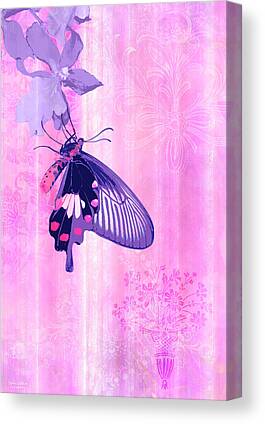 Pink Blue Flowers Butterflies Canvas Wall Art Picture Print
