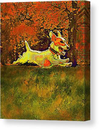 Dog In Landscape Digital Art Canvas Prints