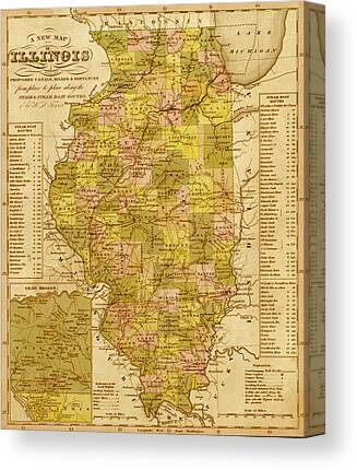 Illinois Map Drawings Canvas Prints