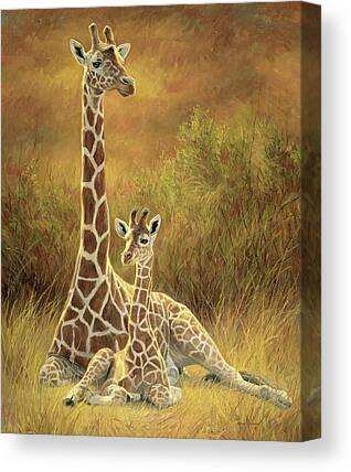 Mother And Baby Giraffe Paintings Canvas Prints