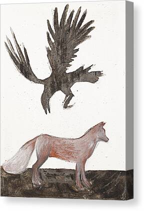 Fox Raven Crow Celtic Earth Paint Black White Canvas Prints