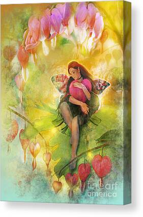 Fairy Hearts Pink Flower Digital Art Canvas Prints