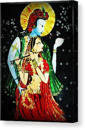 Synthetic Wood, 127 cm x 0.63 cm x 58.41 cm, Set of 5 ITG#1266 monde éblouissant Radha Krishna Canvas Painting