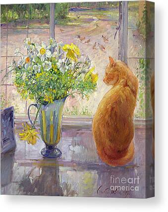 Cat Window Ginger Canvas Prints