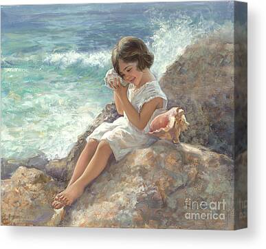 Little Girl On Beach Canvas Prints