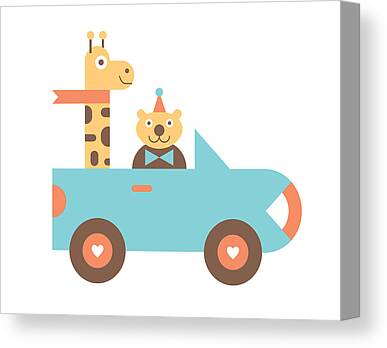 Children's Room Animal Art Car Canvas Prints