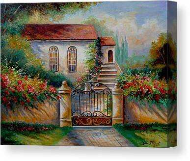 Garden Scene With Villa And Gate Canvas Prints