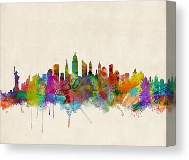 City prints wall decor Watercolor prints Pink New York City Skyline Art Print 