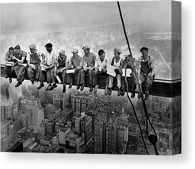 New York Vintage Art  Print Canvas Photo Black White Large Workmen Lunch 