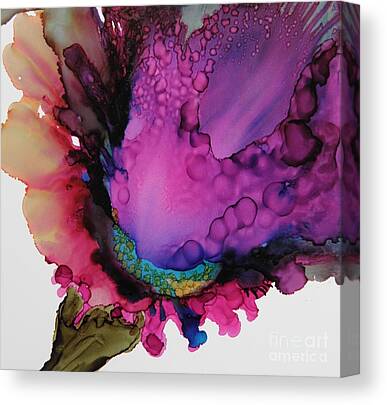 Alcohol Ink Painting on Canvas: Golden Yellow, Snapdragon Pink & Cobalt