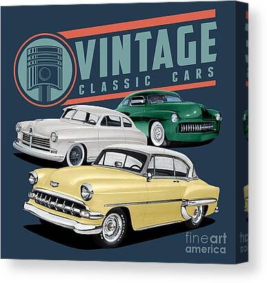 White Chevy Drawings Canvas Prints