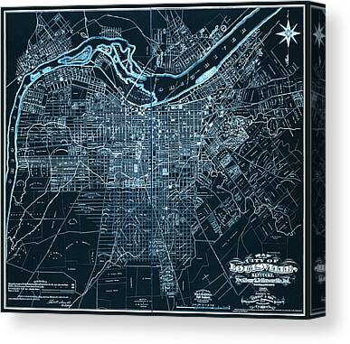 Louisville KY City Vector Road Map Blue Text Canvas Print / Canvas