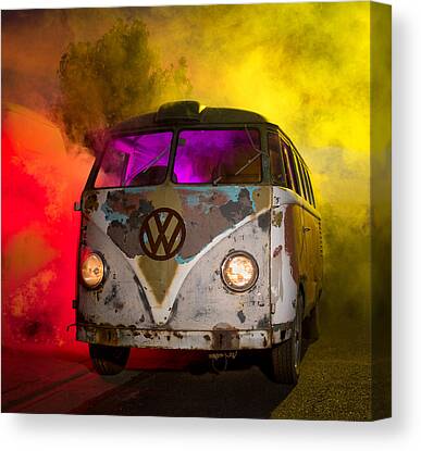 Canvas Panel VW Bulli-Life is an adventure Beige Multicolor