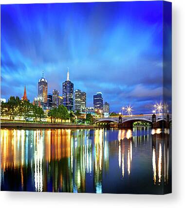 Melbourne Australia City Picture PANORAMIC CANVAS WALL ART Print Multi-Coloured 