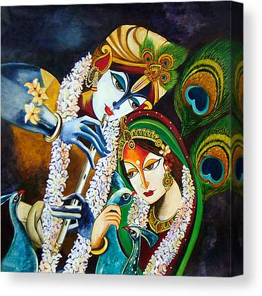 Synthetic Wood, 127 cm x 0.63 cm x 58.41 cm, Set of 5 ITG#1266 monde éblouissant Radha Krishna Canvas Painting