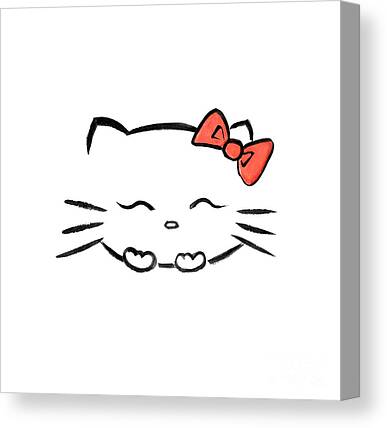 Happily giggling Hello kitty with a red bow, Japanese kawaii