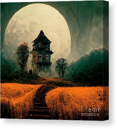 House With Cemetery Canvas Prints