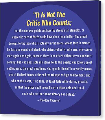 Teddy Roosevelt Against Critics Inspirational Quote Canvas Totebag