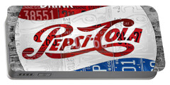 Pepsi Cola Vintage Logo Recycled License Plate Art on Brick Wall
