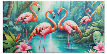 Flamingo Gardens Beach Towels