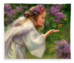 Lilacs And Butterflies Fleece Blankets