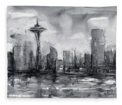 Seattle Waterfront Fleece Blankets