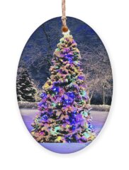 Snow Covered Trees Holiday Ornaments