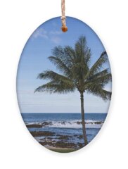 Perfect Palm Tree Sharks Cove At Sunset Beach Oahu Hawaii Seascape Holiday Ornaments