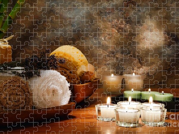 Spa treatment with massage jasmine oil still life Jigsaw Puzzle by Jelena  Jovanovic - Fine Art America