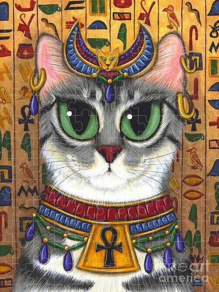 Egyptian Cat Jewelled & Enamelled Trinket Box Bast or Bastet Approx 8cm High 