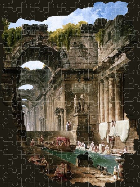Xzendor7 Custom Art Jigsaw Puzzles - Ruins Of A Roman Bath With Washerwomen by Hubert Robert