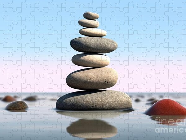High Quality Wood Products Jigsaw Puzzle Zen State Sand, Rock, Flower