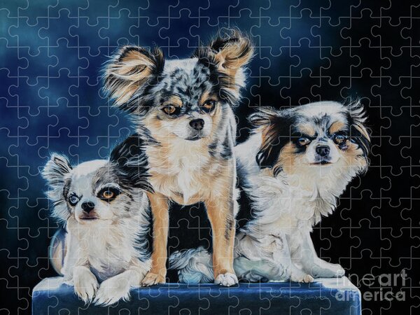 Cute Fluffy Chihuahua Dog Near Blossoming 829 Jigsaw Puzzle by